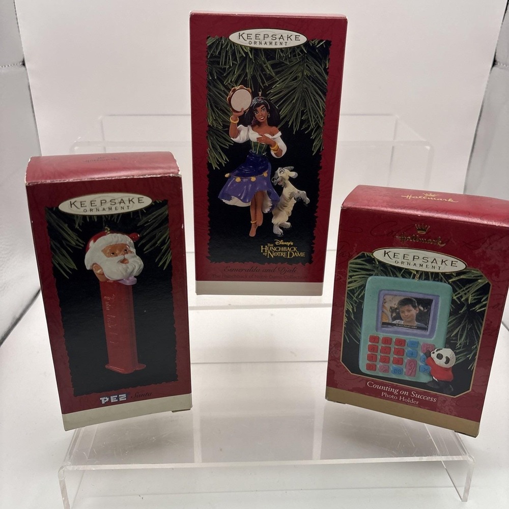 Hallmark Keepsake Ornaments~Lot of 3~Pez Santa, Esmeralda, and Counting on Succe